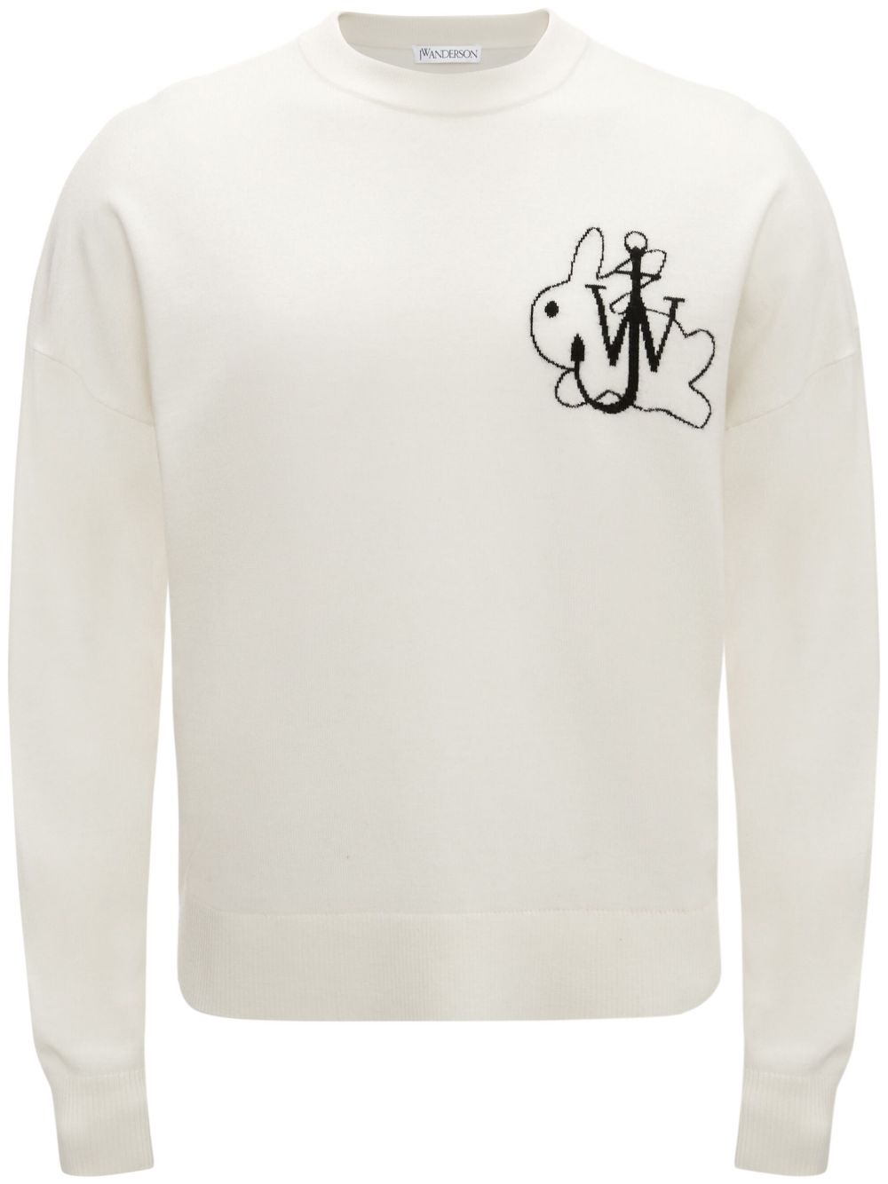 JW Anderson logo刺绣圆领毛衣 - 白色