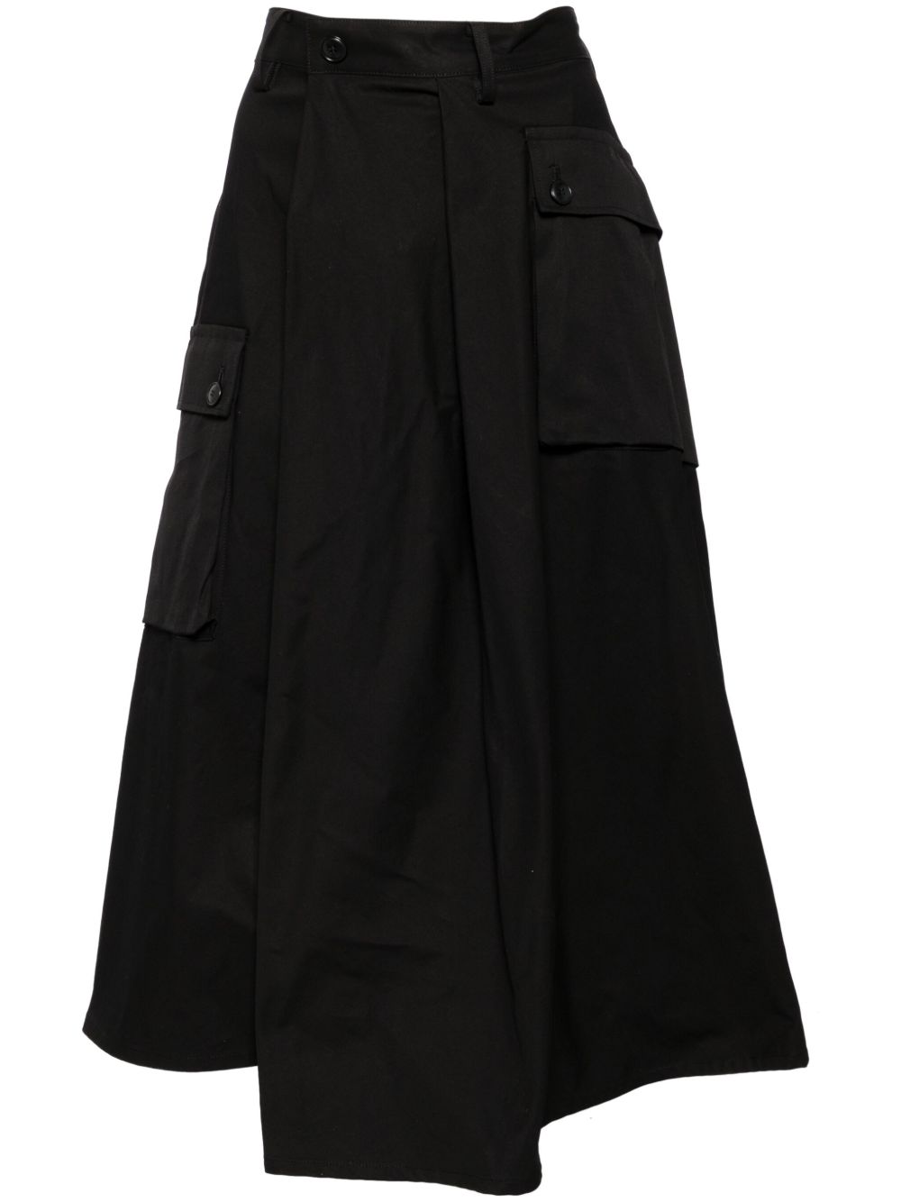 Yohji Yamamoto 不对称棉工装半身裙 - 黑色