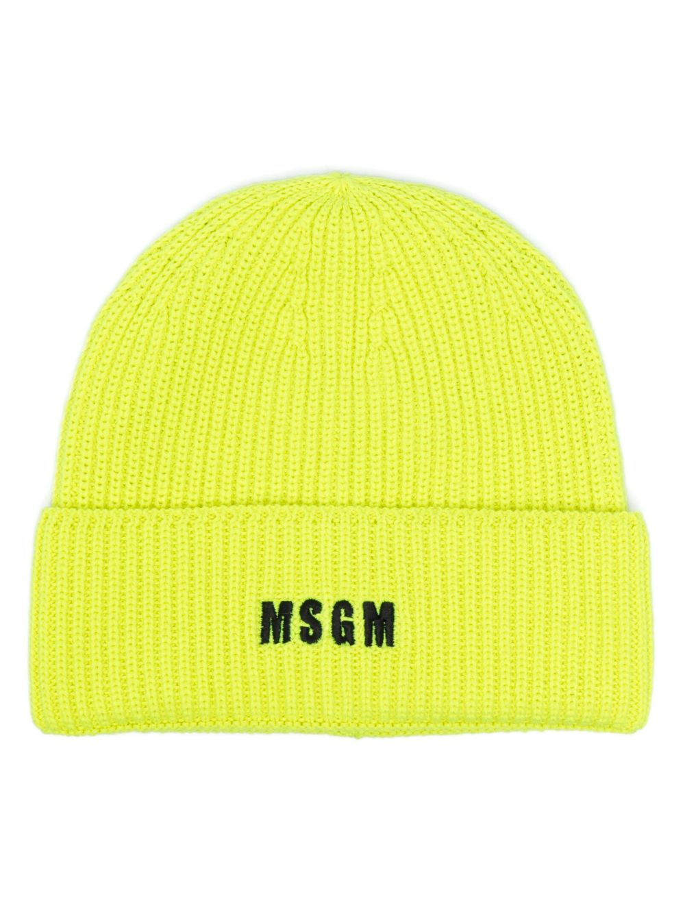 MSGM logo刺绣罗纹针织套头帽 - 黄色