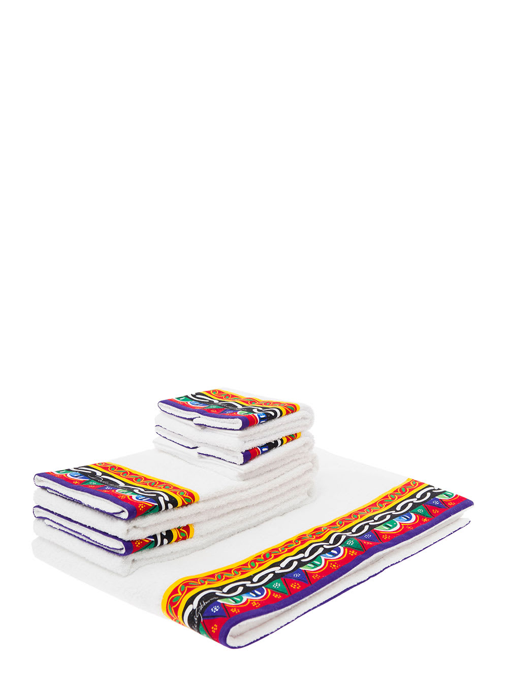 Set Of 5 Multicolor Towels With Carretto Siciliano Print In Cotton Dolce & Gabbana