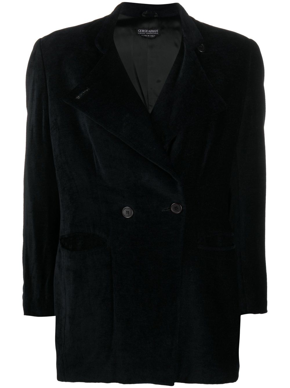Giorgio Armani Pre-Owned 双排扣丝绒夹克（1990年代典藏款） - 黑色