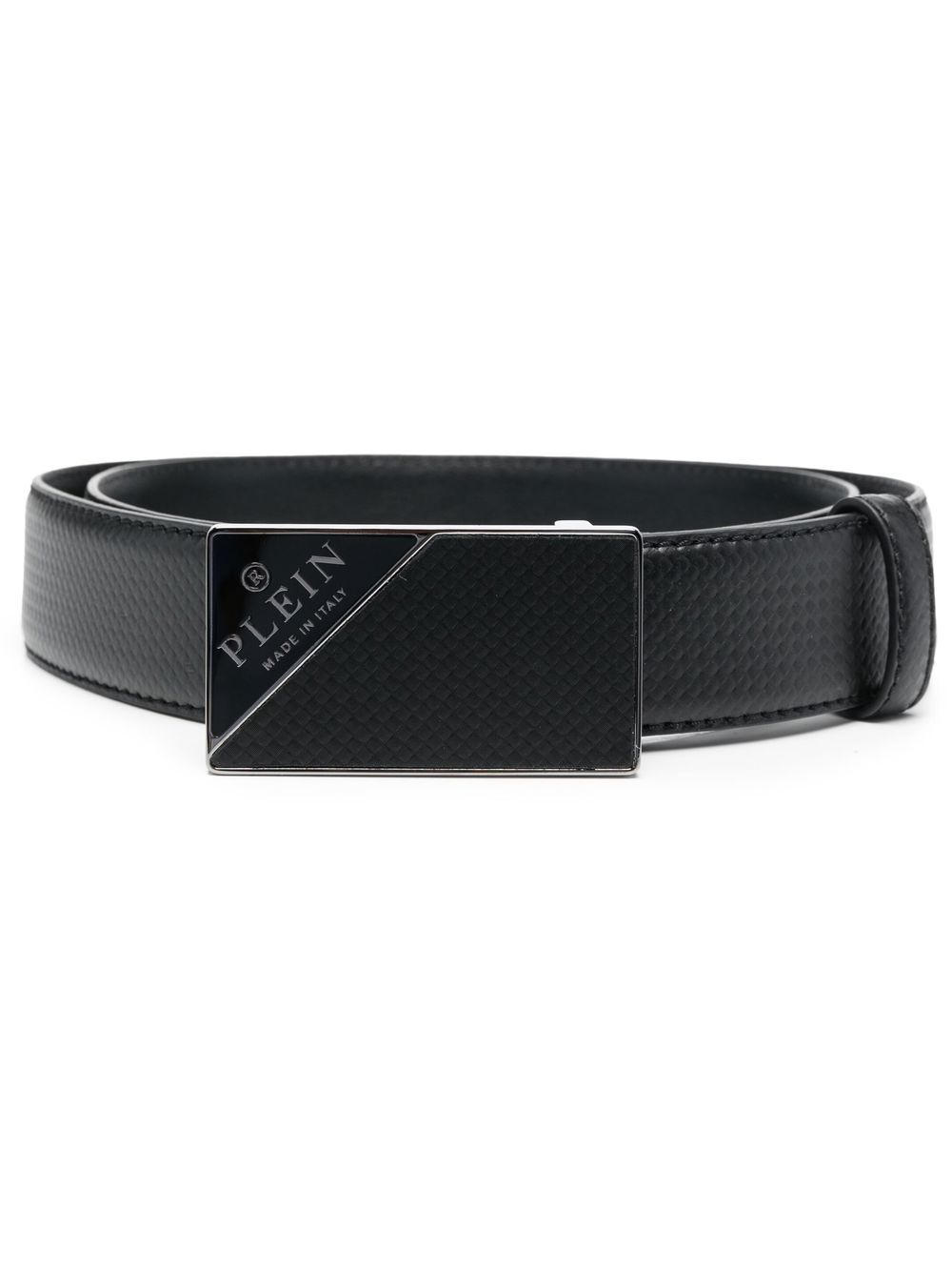 Philipp Plein logo扣环皮质腰带 - 黑色