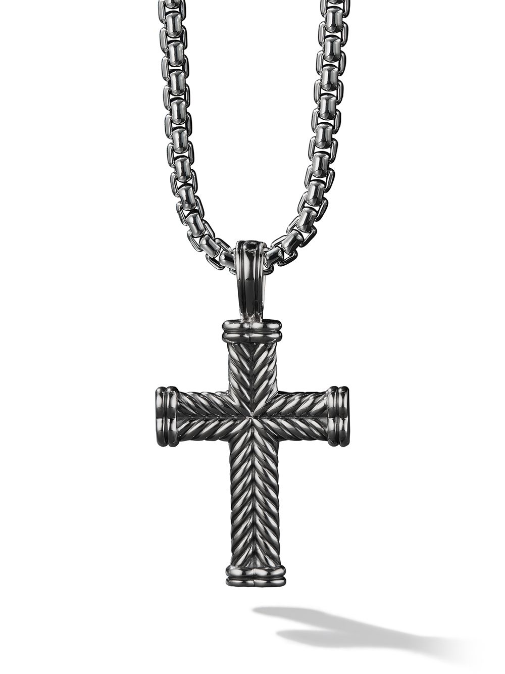 David Yurman 纯银 Chevron Cross 吊坠 - 银色
