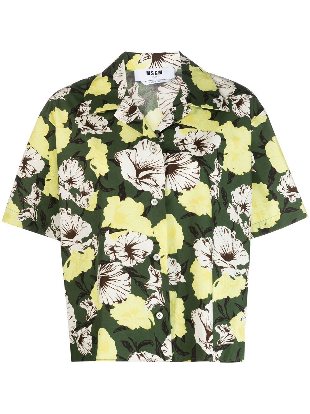 MSGM 花卉印花短袖衬衫 - 绿色