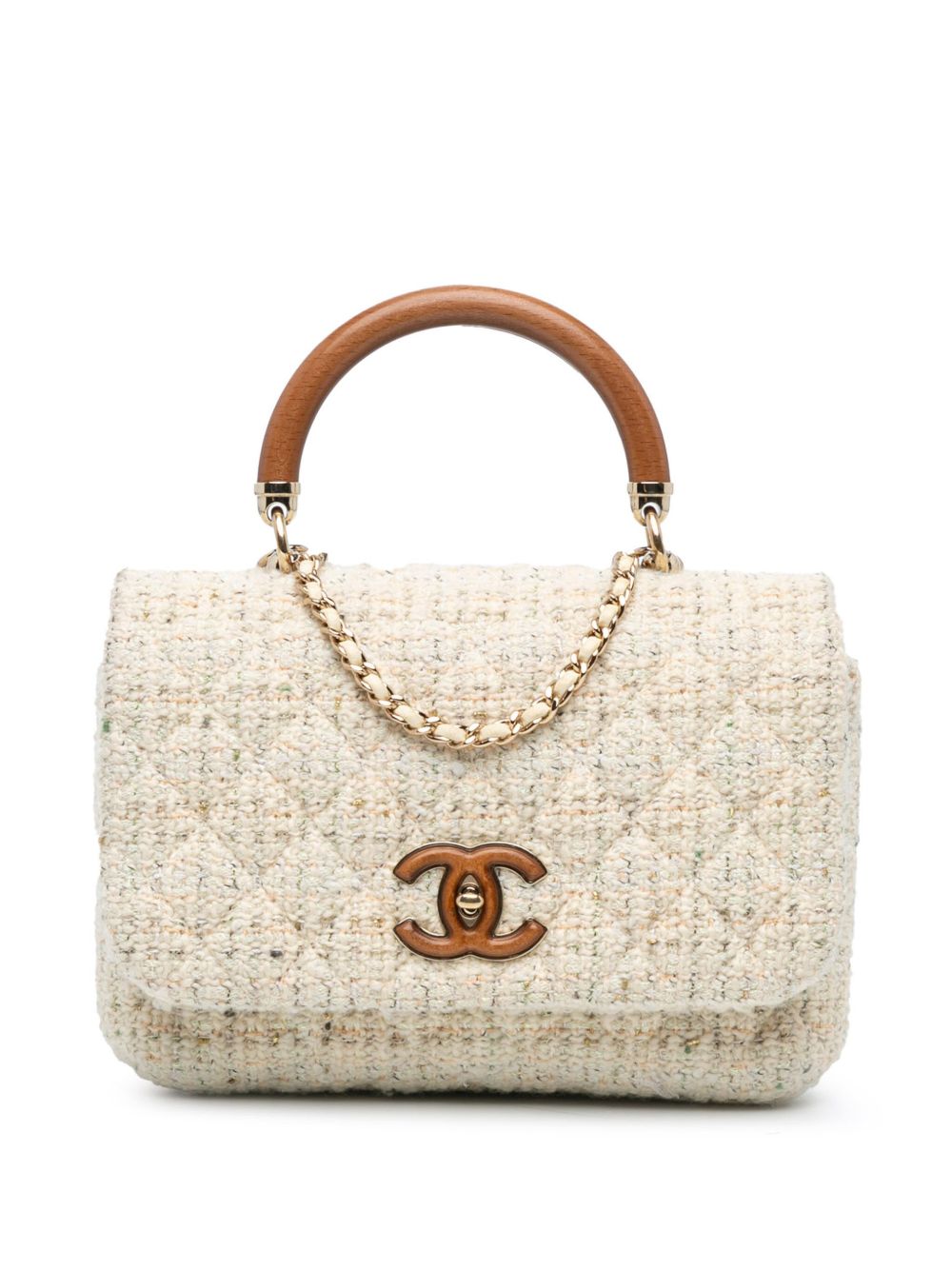 CHANEL Pre-Owned 2018-2019 Tweed Knock on Wood satchel - 白色