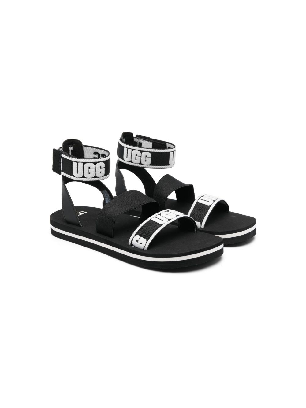 UGG Kids logo图案裹踝饰带凉鞋 - 黑色