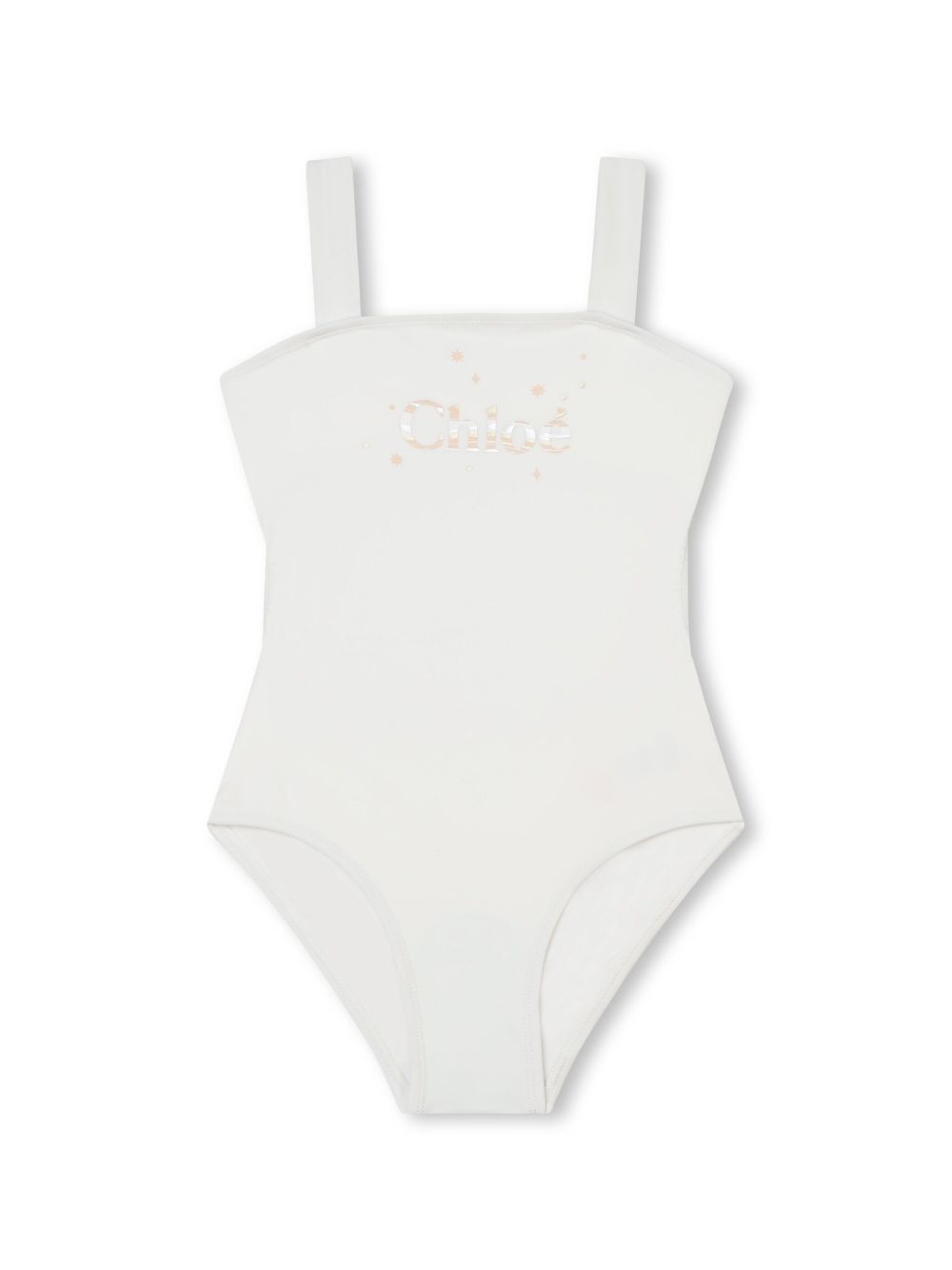 Chloé Kids logo印花金属感连体泳衣 - 白色
