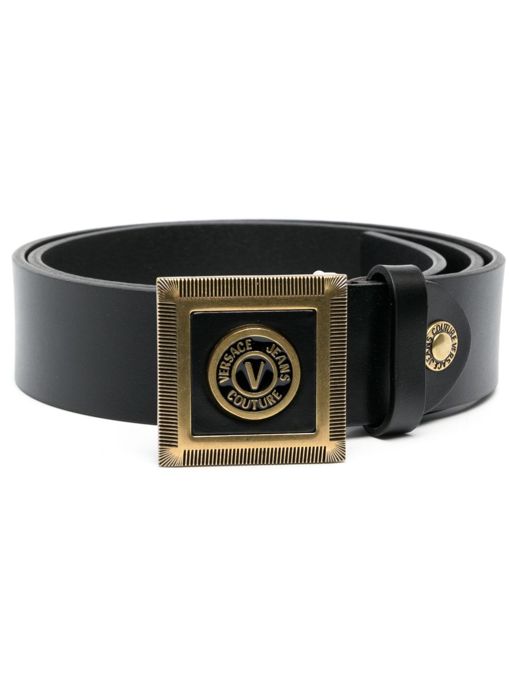 Versace Jeans Couture logo标牌皮质腰带 - 黑色