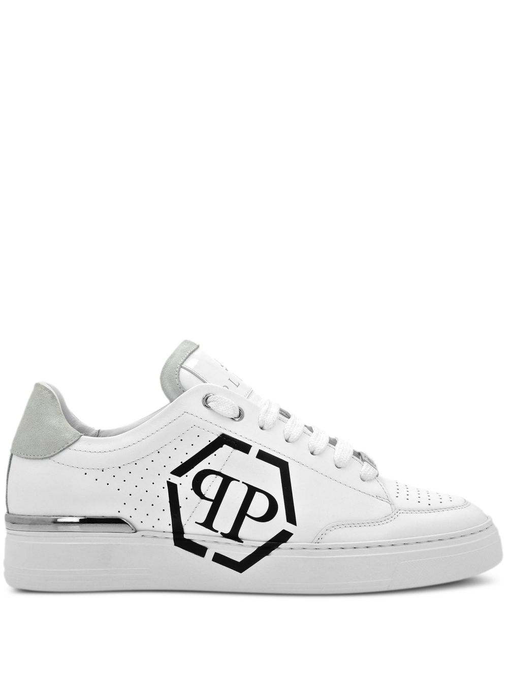 Philipp Plein Hexagon 皮质运动鞋 - 白色