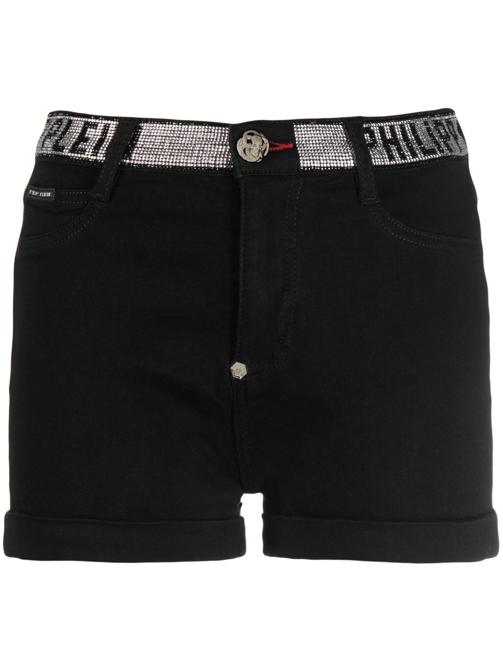 Philipp Plein logo缀饰牛仔短裤 - 黑色