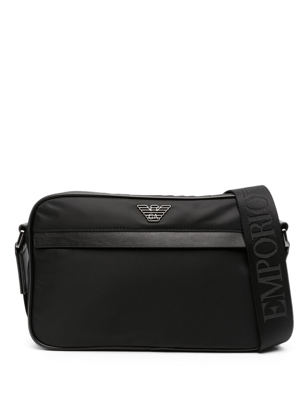 Emporio Armani 珐琅logo标牌斜挎包 - 黑色