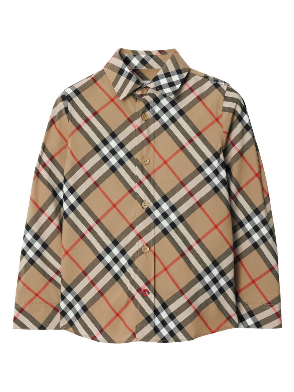 Burberry Kids 经典格纹图案棉衬衫 - 褐色