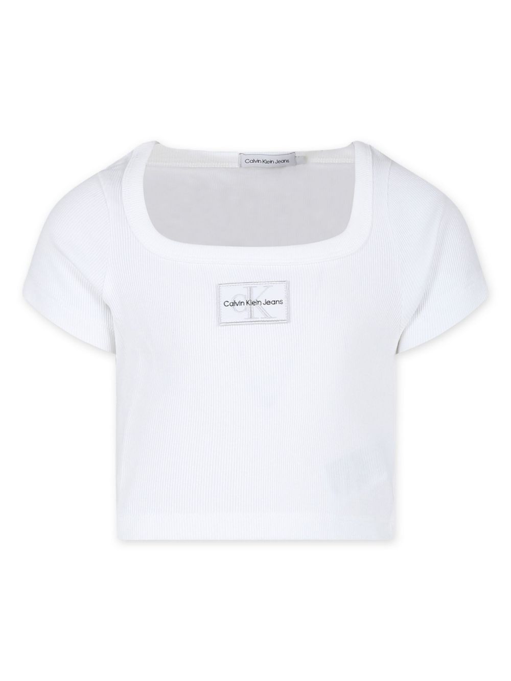 Calvin Klein Kids 细罗纹标贴T恤 - 白色