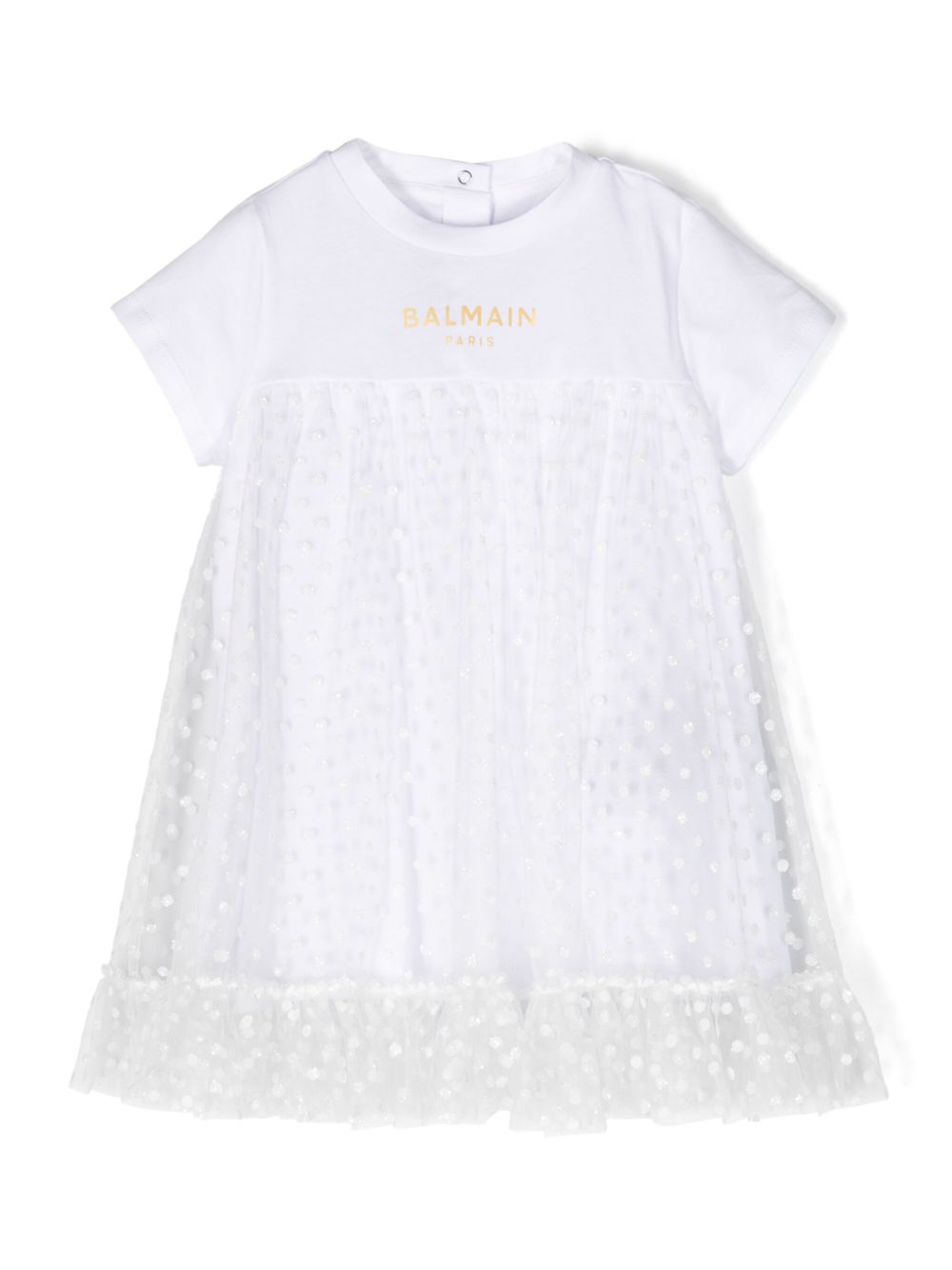 Balmain Kids 波点贴花薄纱连衣裙 - 白色
