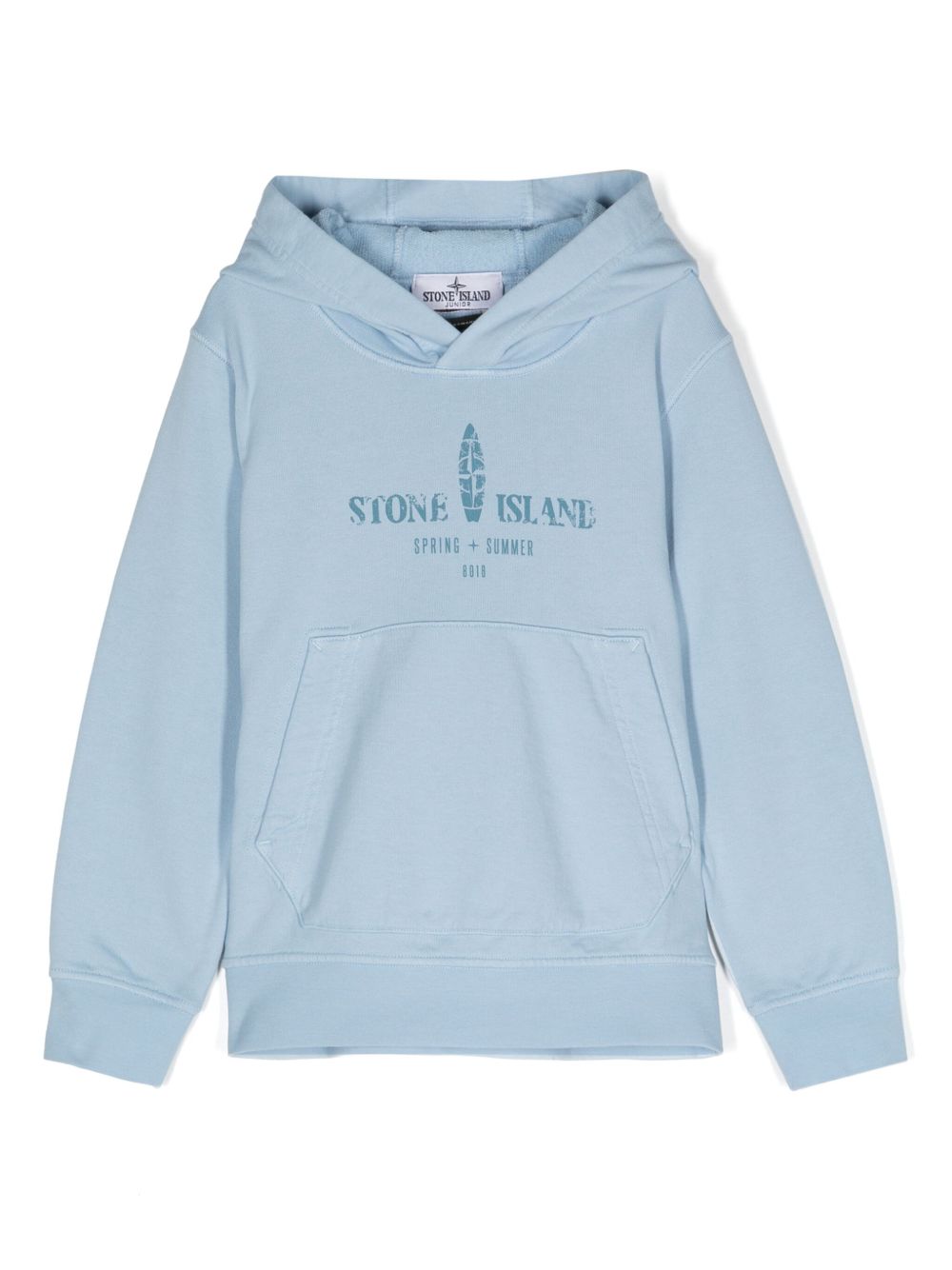 Stone Island Junior logo印花连帽衫 - 蓝色