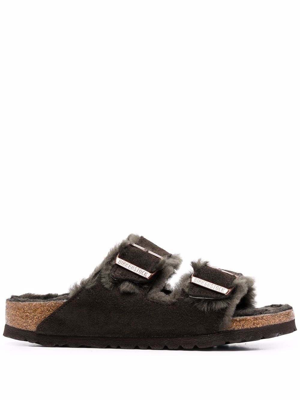 Birkenstock 皮毛一体双扣环凉鞋 - 绿色