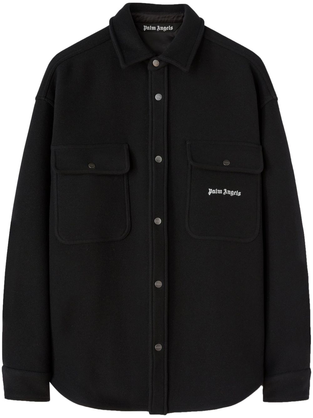 Palm Angels logo刺绣斜纹布衬衫式夹克 - 黑色