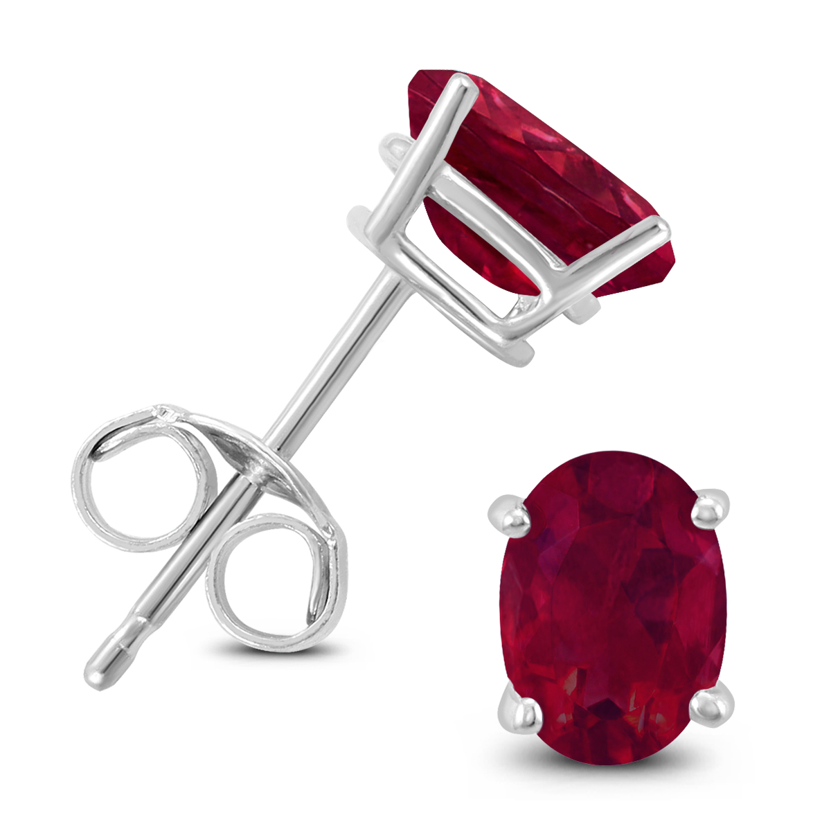 14K White Gold 6x4MM Oval Ruby Earrings
