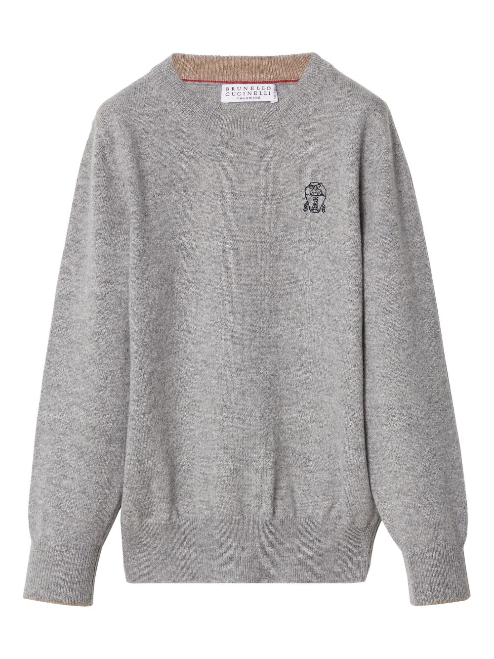 Brunello Cucinelli Kids logo 刺绣羊绒卫衣 - 灰色