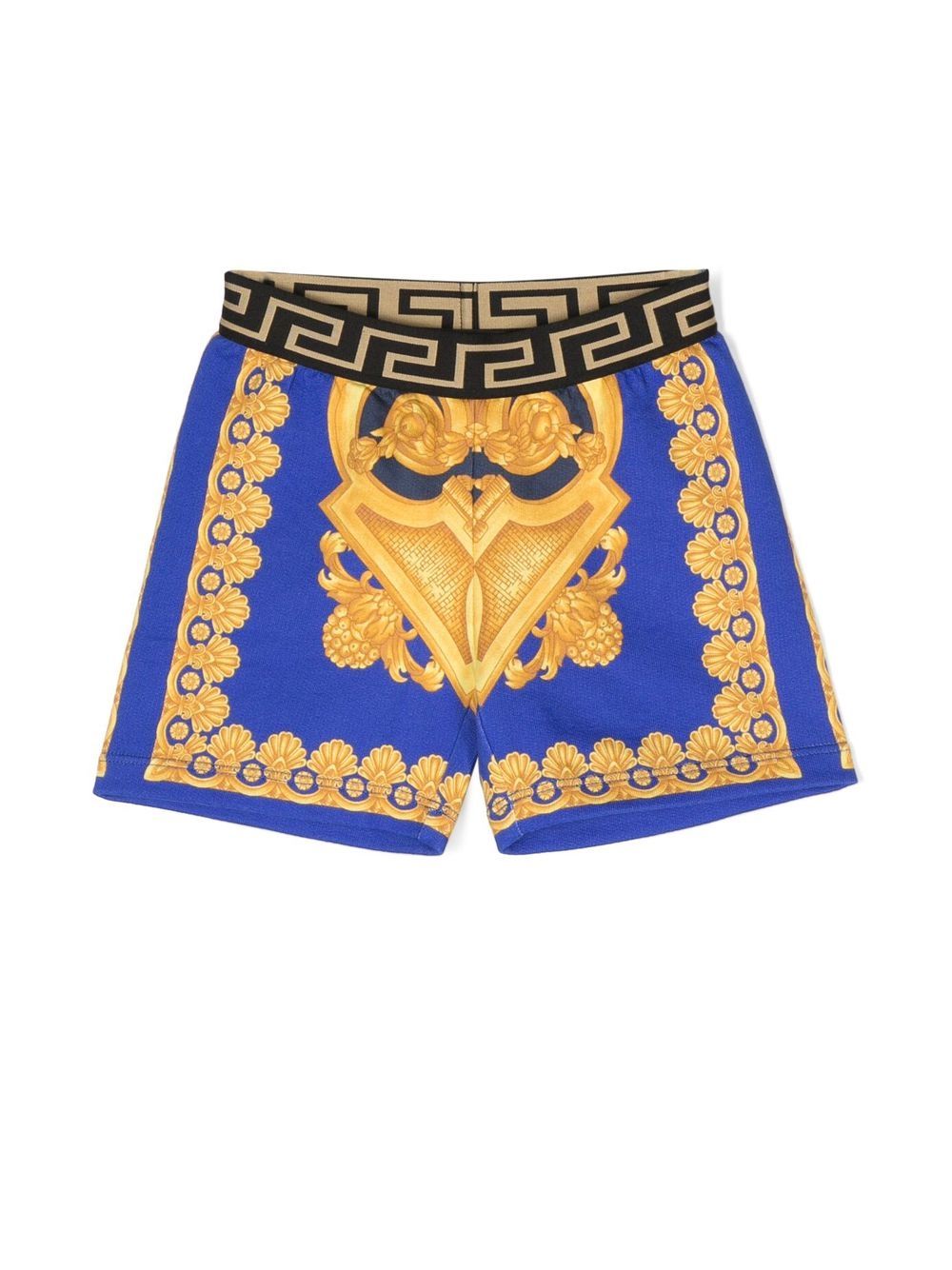 Versace Kids Barocco 印花棉短裤 - 蓝色