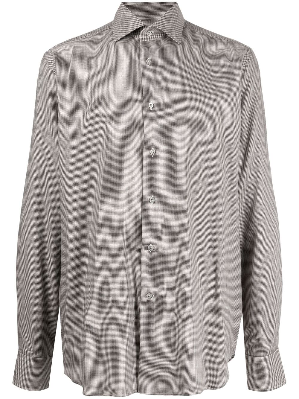 Corneliani 千鸟格图案长袖衬衫 - 褐色