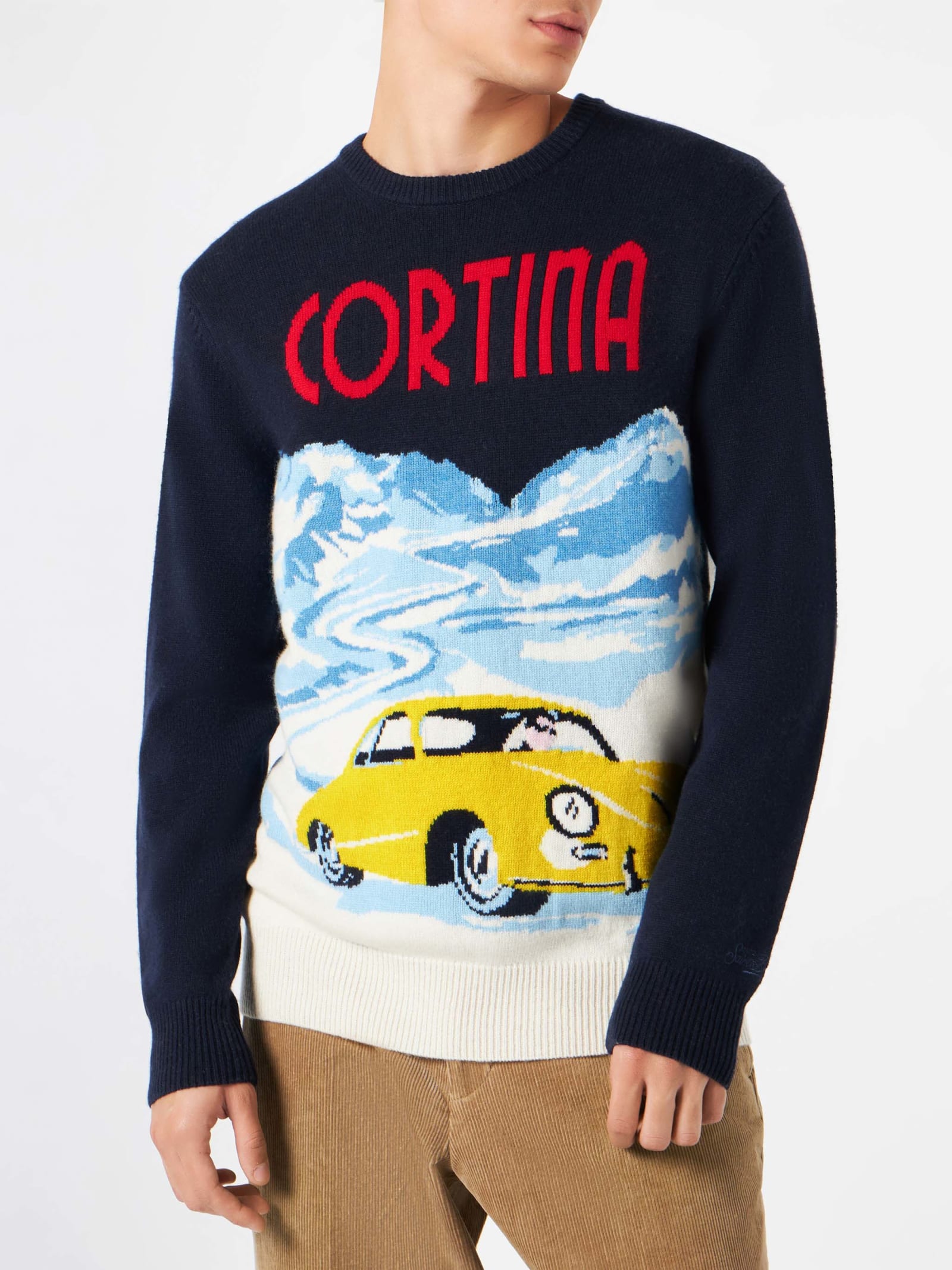 MC2 Saint Barth Man Sweater Cortina Vintage Postcard Print