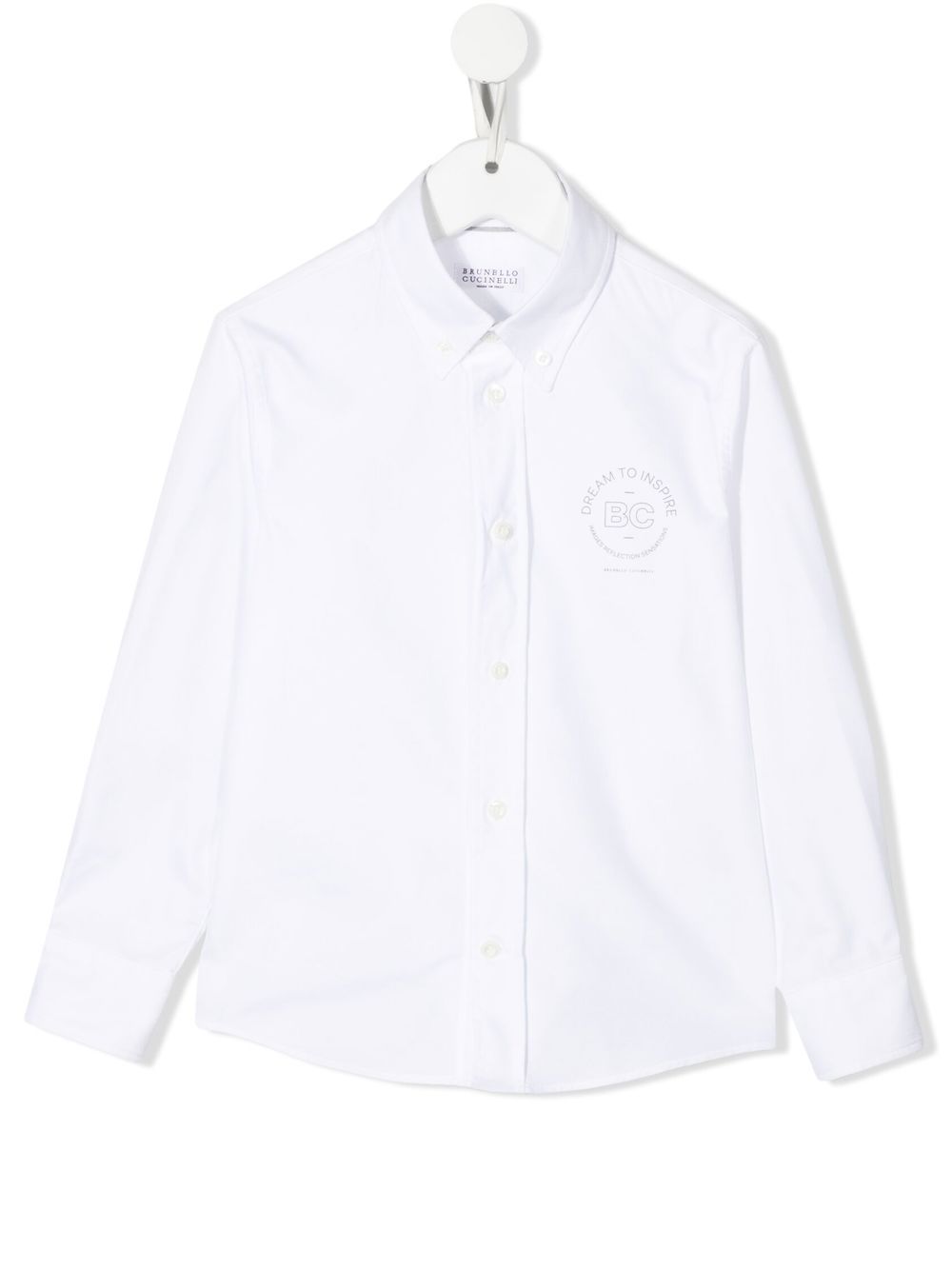 Brunello Cucinelli Kids 胸处logo长袖衬衫 - 白色