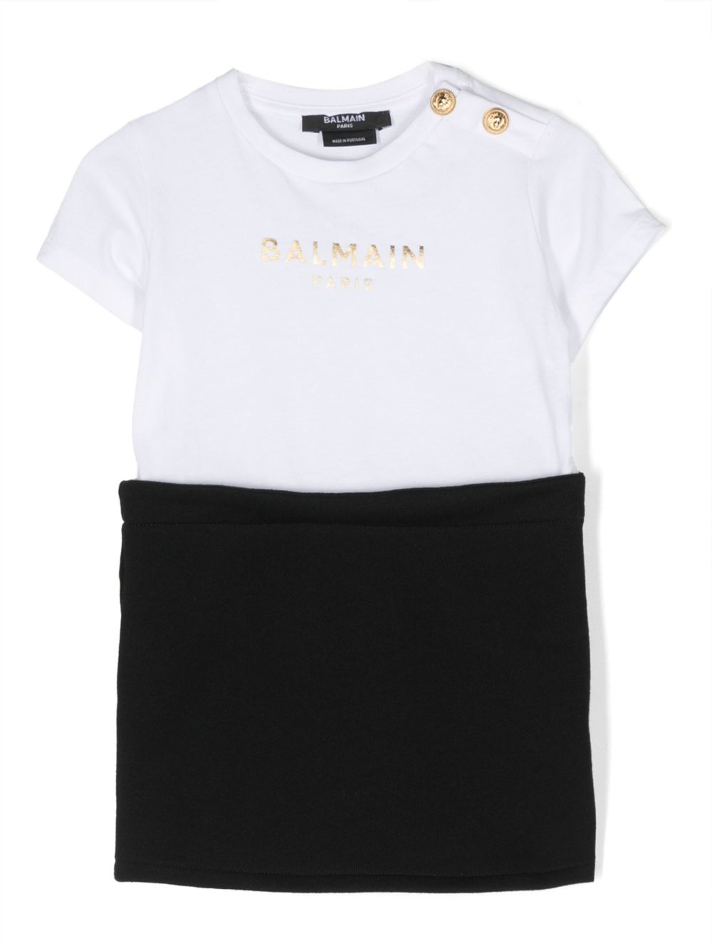 Balmain Kids logo刺绣压纹纽扣连体短裤 - 黑色