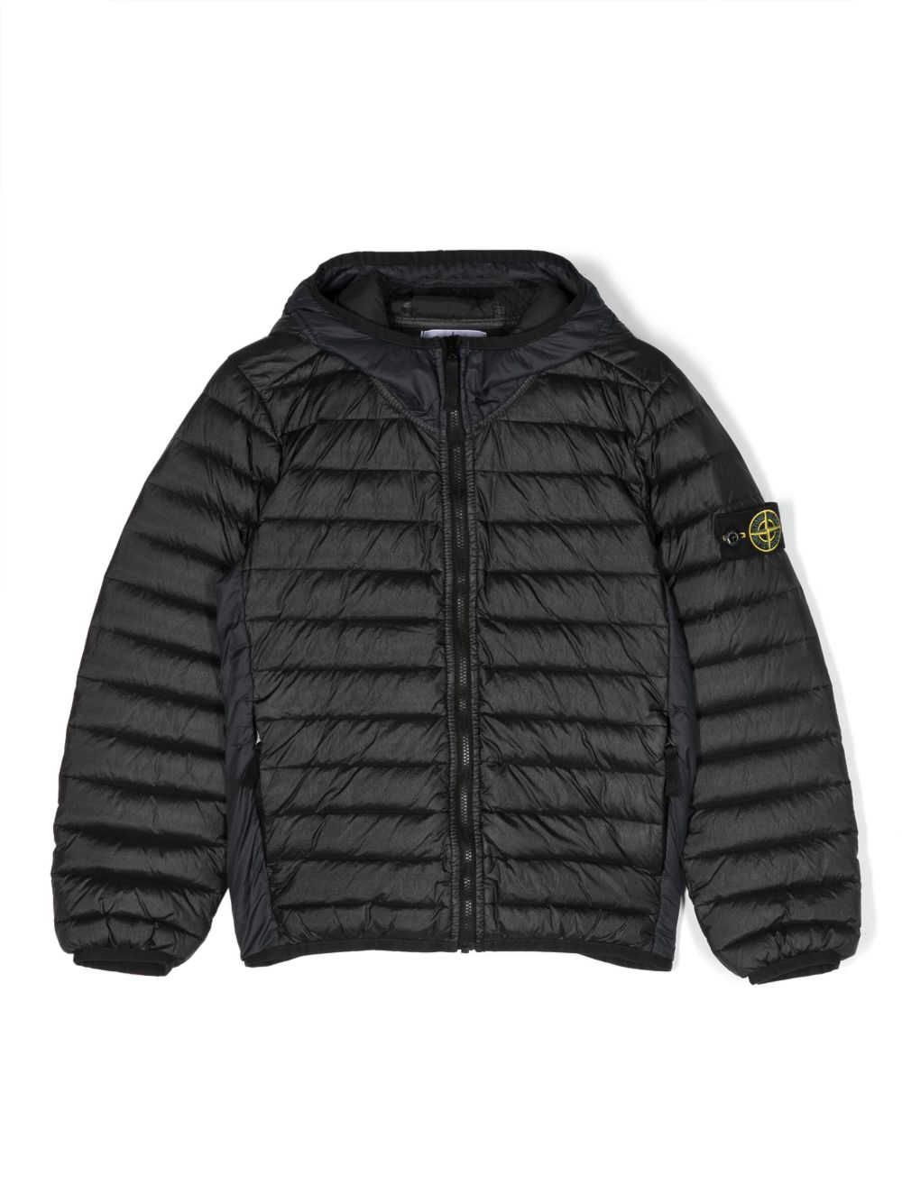 Stone Island Junior 连帽填充夹克 - 黑色