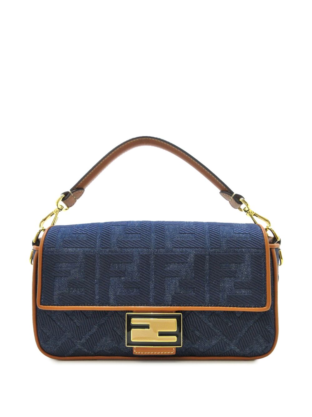 Fendi Pre-Owned Zucca Embroidered Denim Baguette 斜挎包（2010-2023年典藏款） - 蓝色