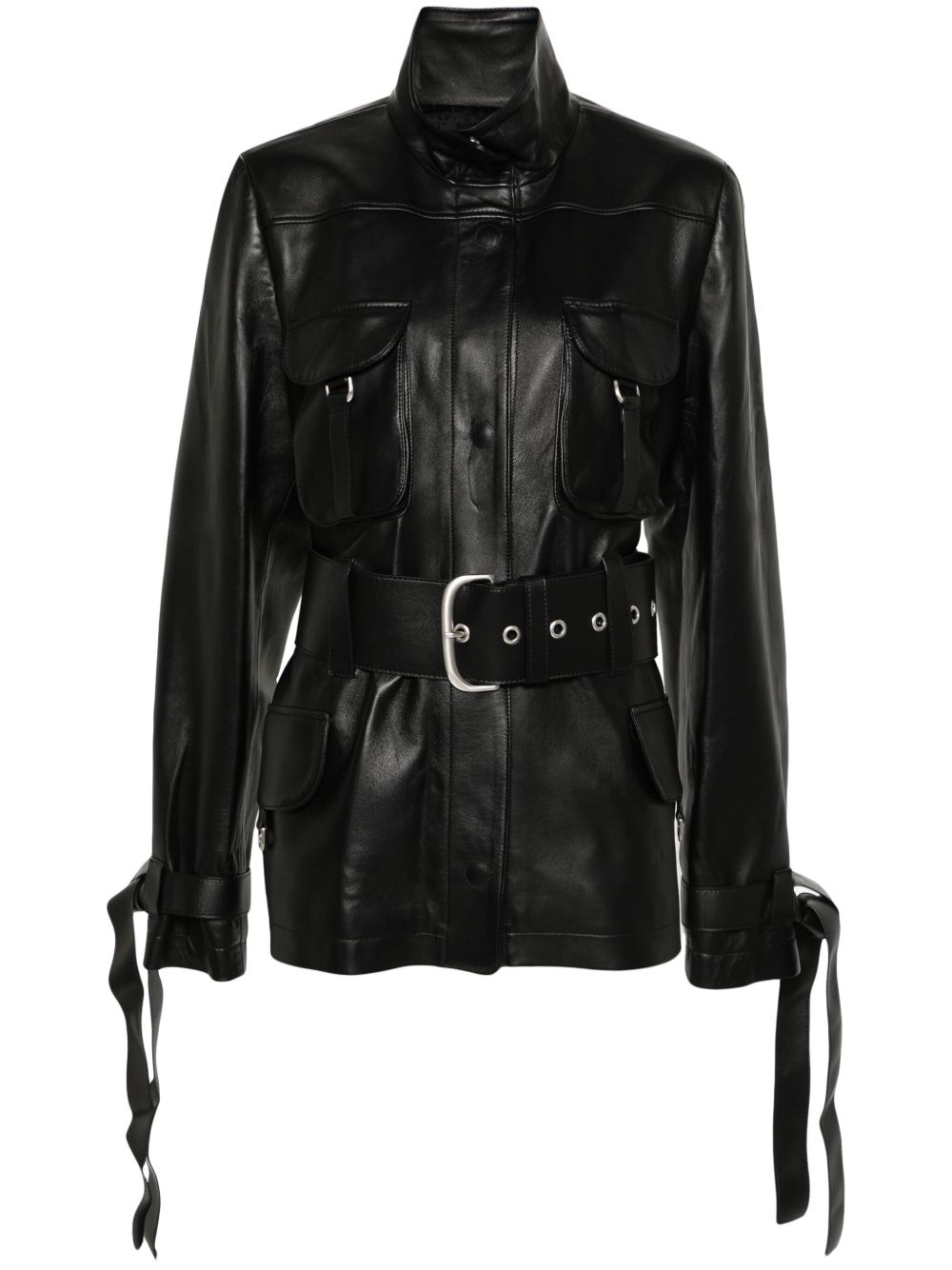 Off-White Co Cargo 束腰皮夹克 - 黑色