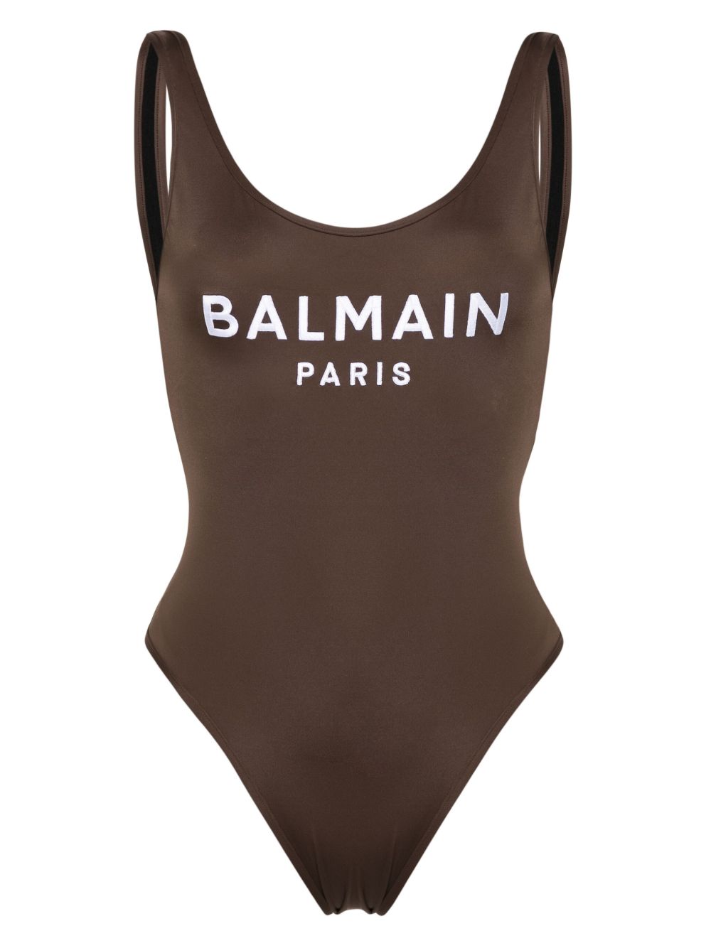 Balmain 刺绣logo U形背连体泳衣 - 褐色