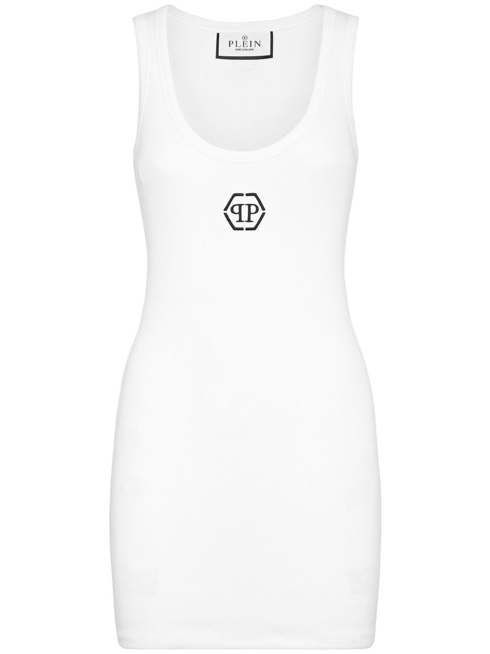 Philipp Plein logo刺绣背心连衣裙 - 白色
