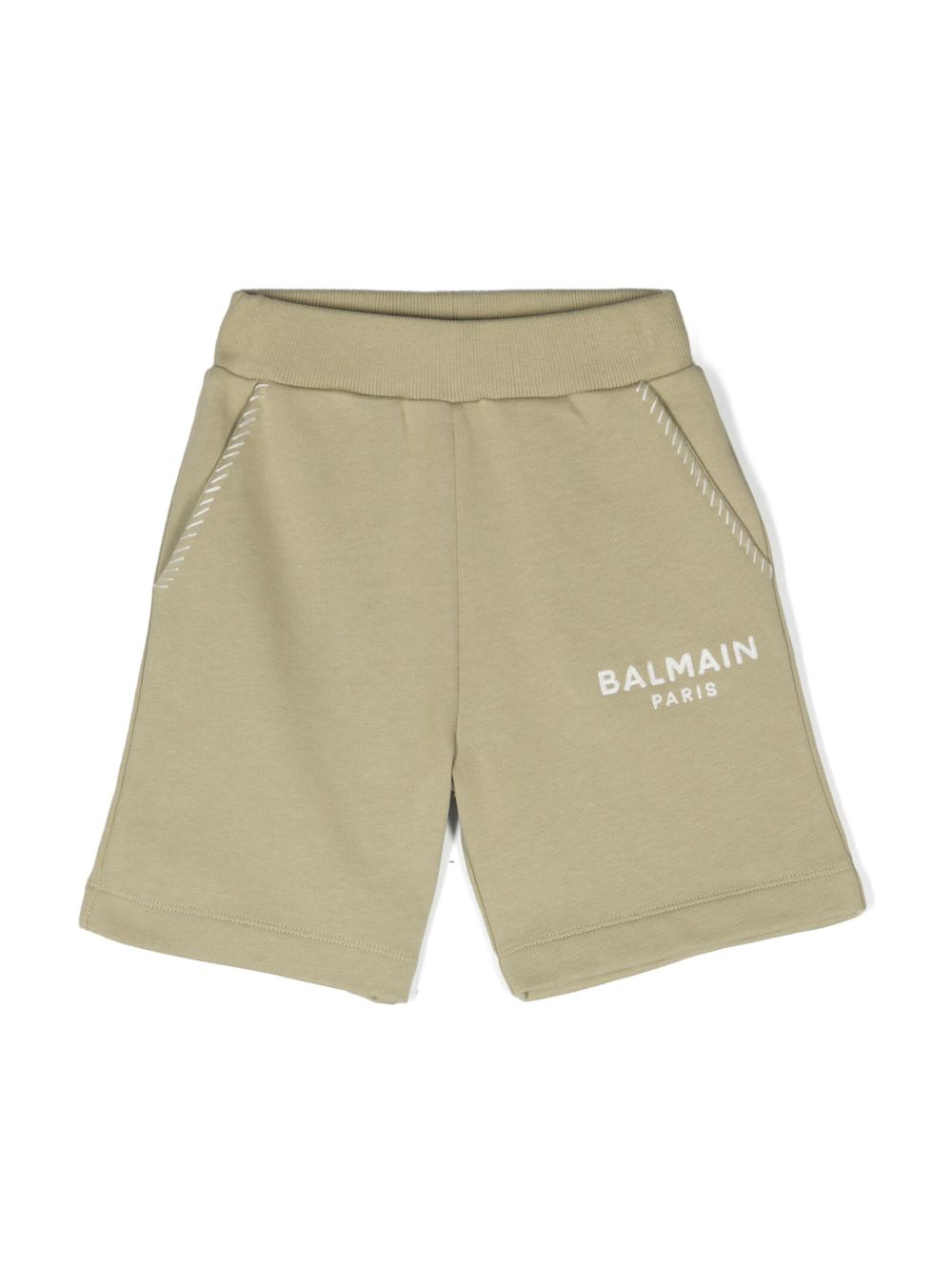 Balmain Kids logo刺绣棉短裤 - 绿色