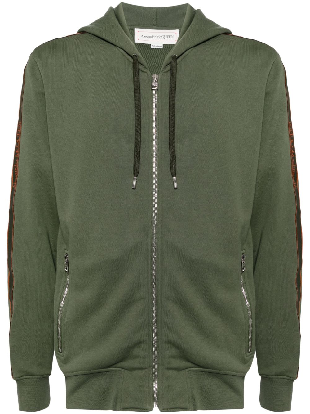 Alexander McQueen logo条纹拉链连帽衫 - 绿色