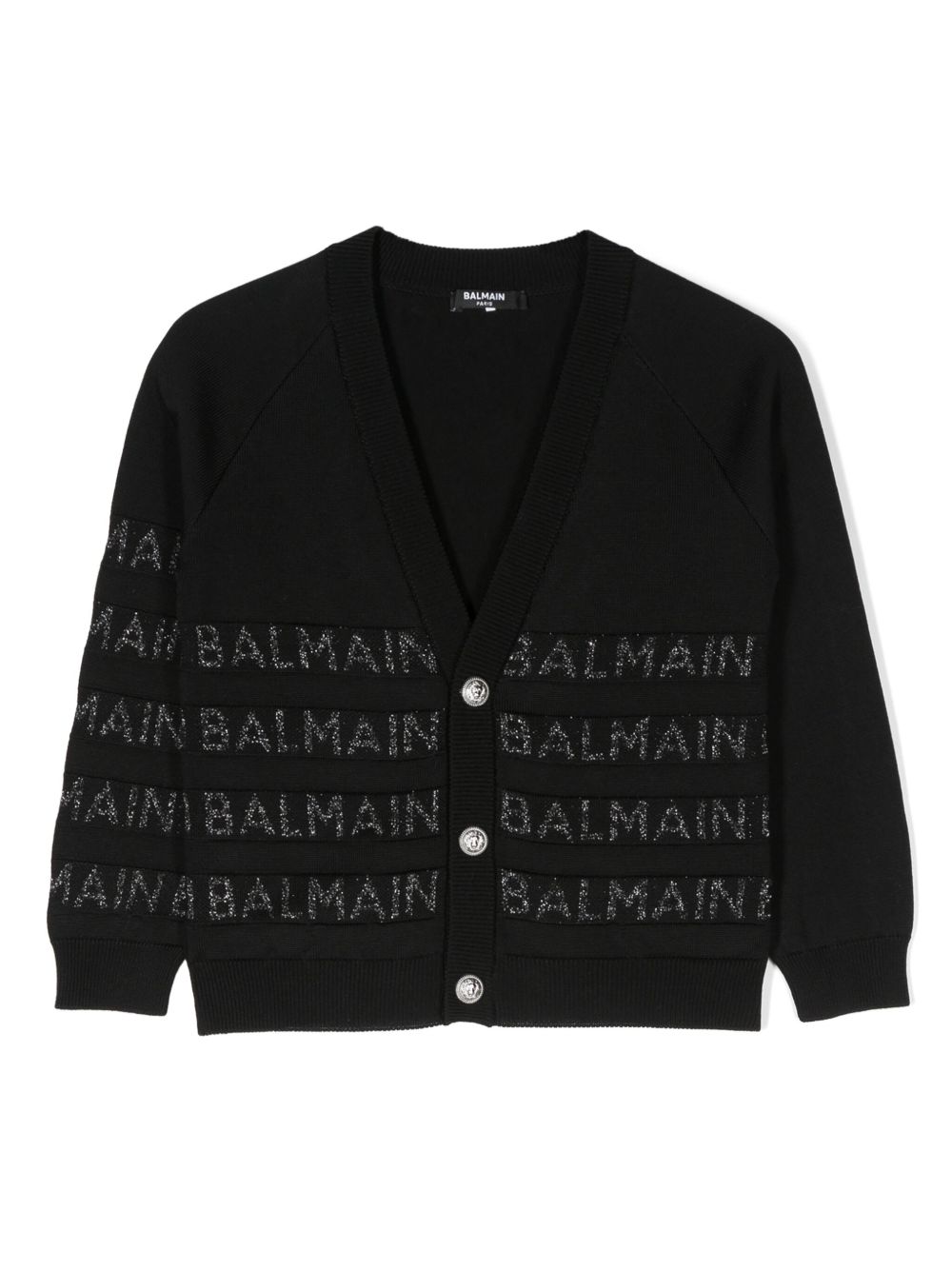 Balmain Kids logo刺绣开衫 - 黑色