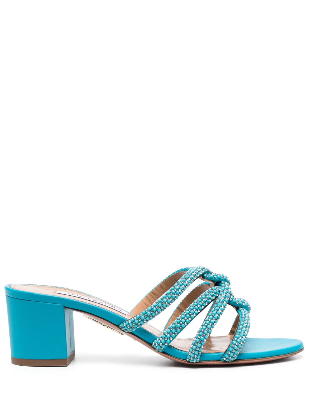 Aquazzura 晶饰缀饰皮质中跟穆勒鞋 - 蓝色