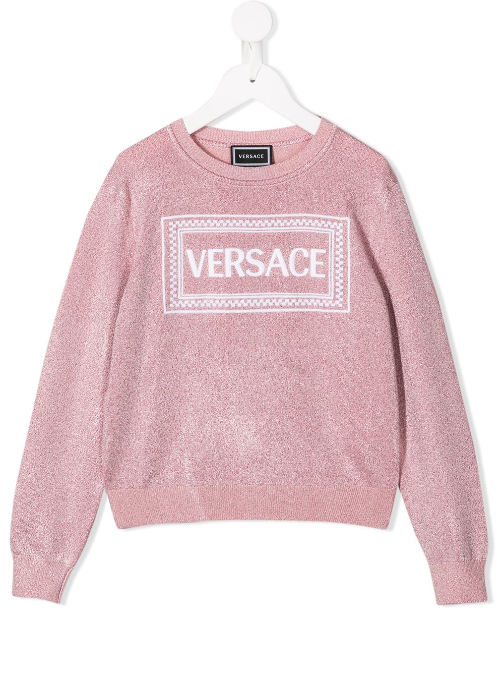 Versace Kids logo刺绣亮片金葱毛衣 - 粉色