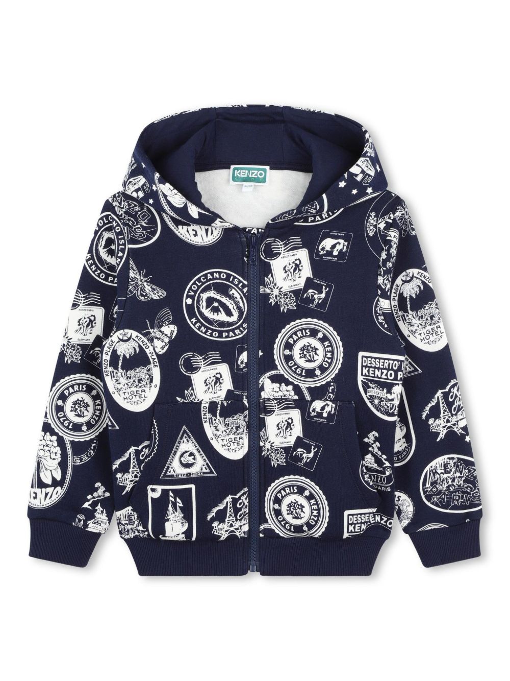 Kenzo Kids 旅行印花拉链连帽衫 - 蓝色