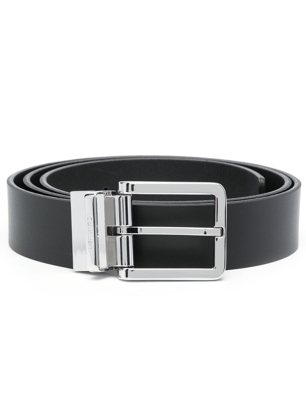 Calvin Klein 双扣环皮质腰带 - 黑色