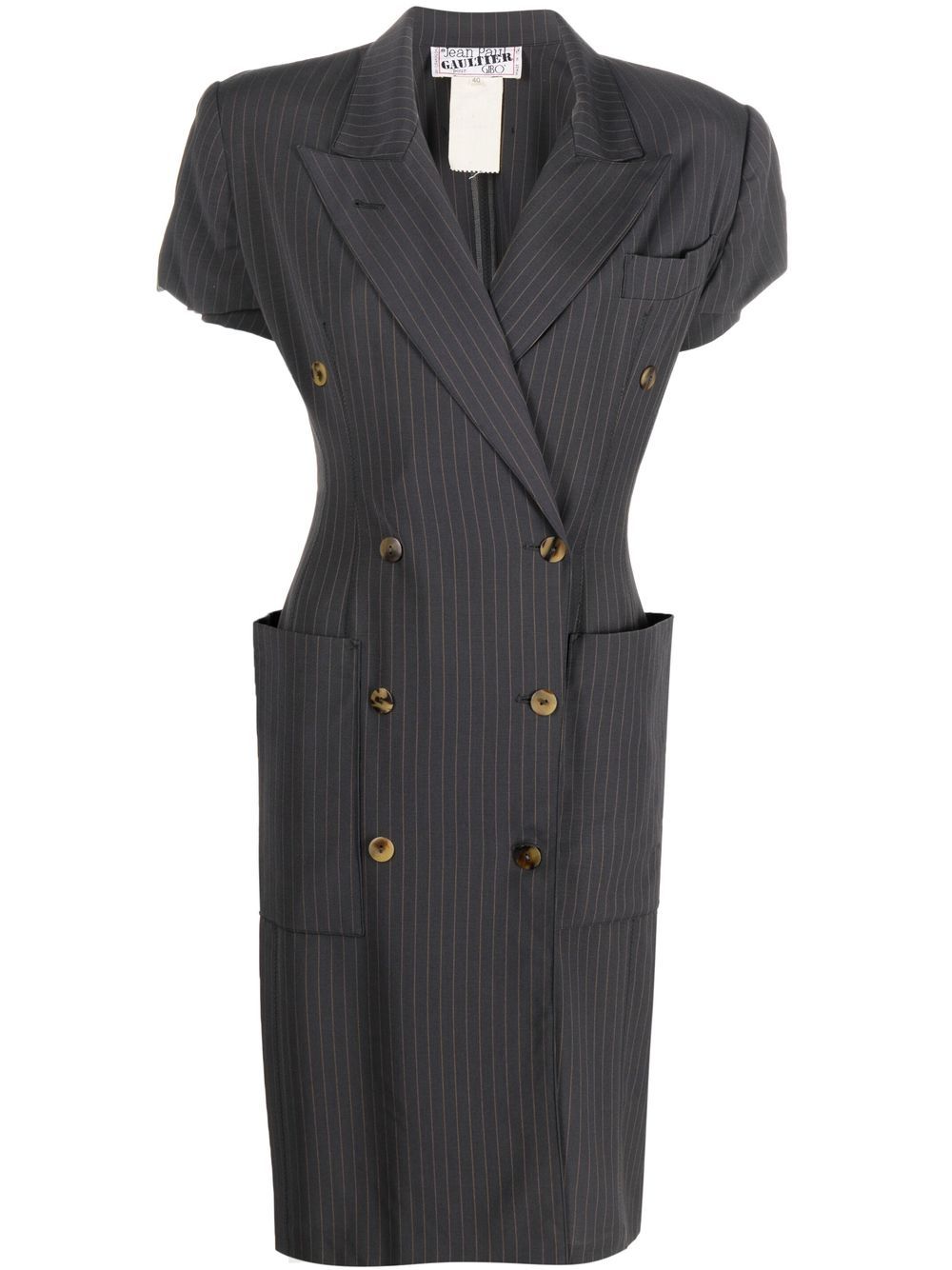 Jean Paul Gaultier Pre-Owned 细条纹双排扣连衣裙（1980年代典藏款） - 灰色