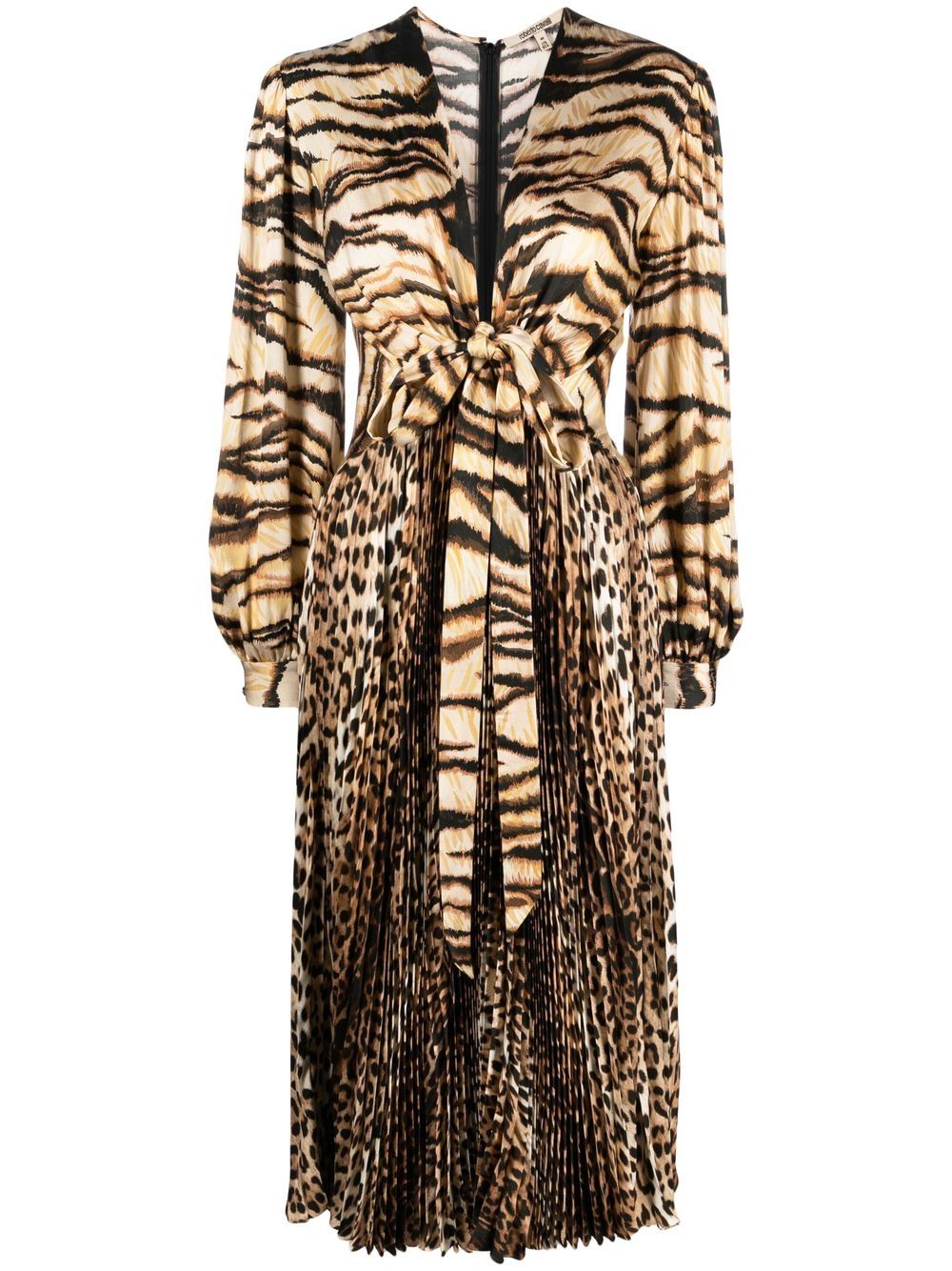 Roberto Cavalli 动物纹结饰中长连衣裙 - 中性色