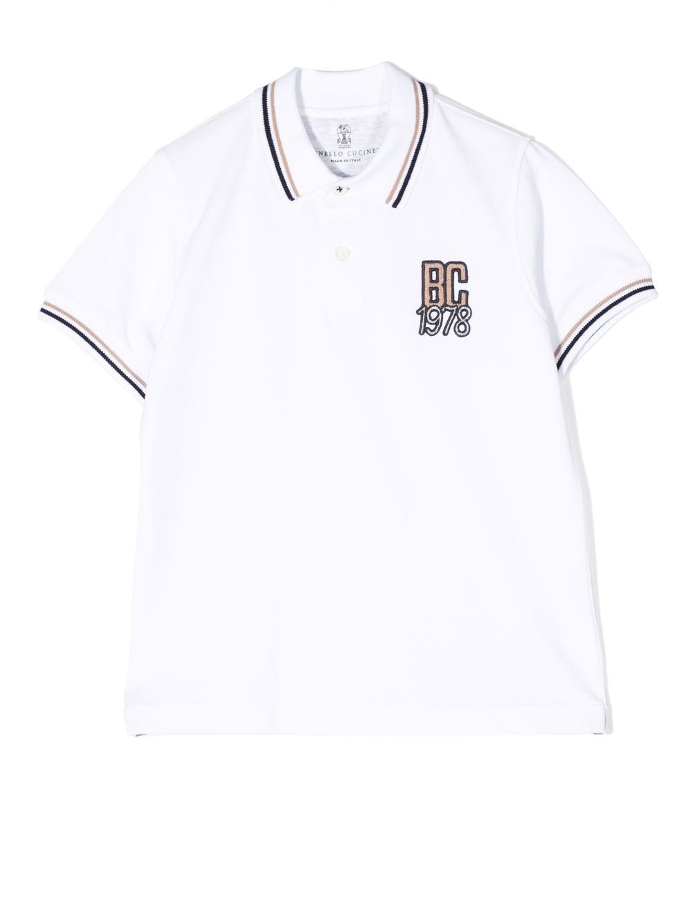 Brunello Cucinelli Kids logo刺绣棉polo衫 - 白色