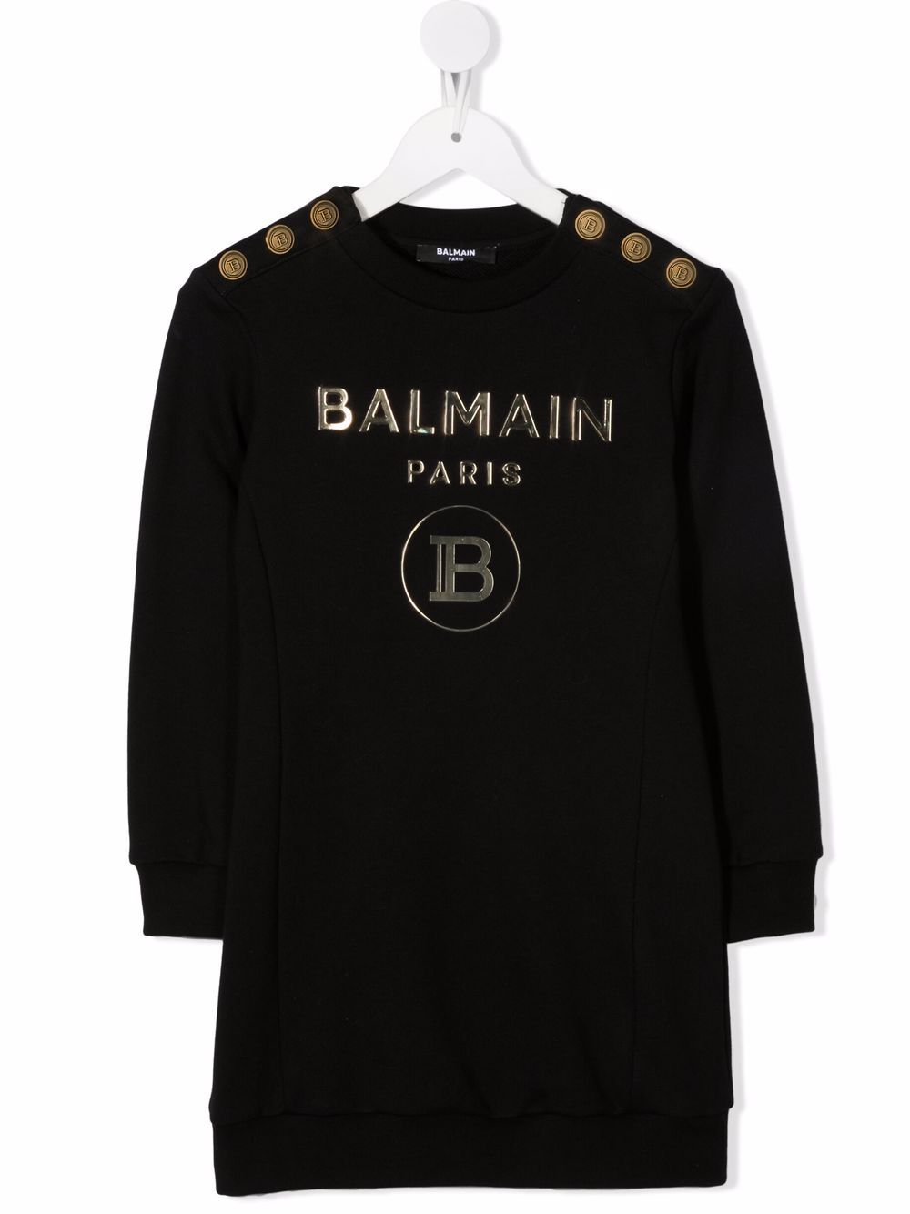 Balmain Kids 巴尔曼 logo印花卫衣式连衣裙 - 黑色