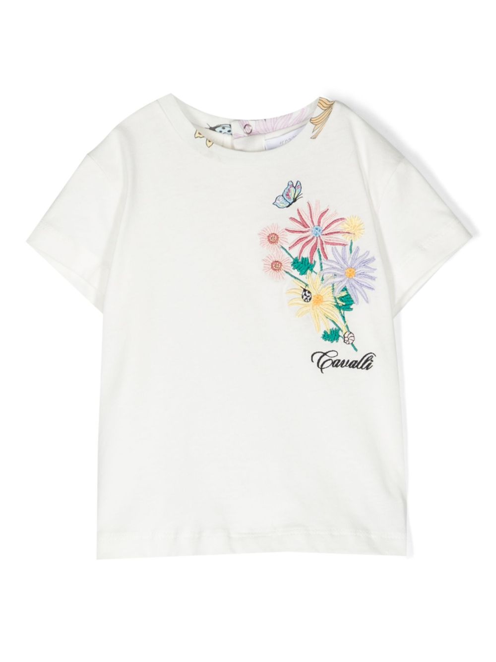 Roberto Cavalli Junior logo刺绣棉T恤 - 白色