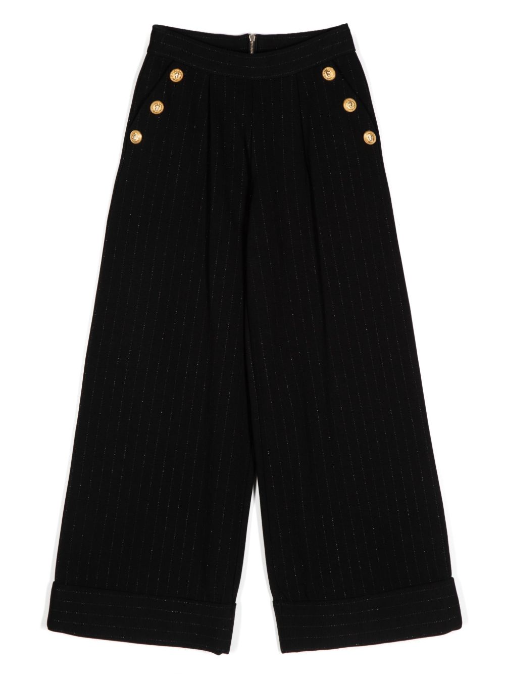 Balmain Kids 褶饰细节阔腿裤 - 黑色