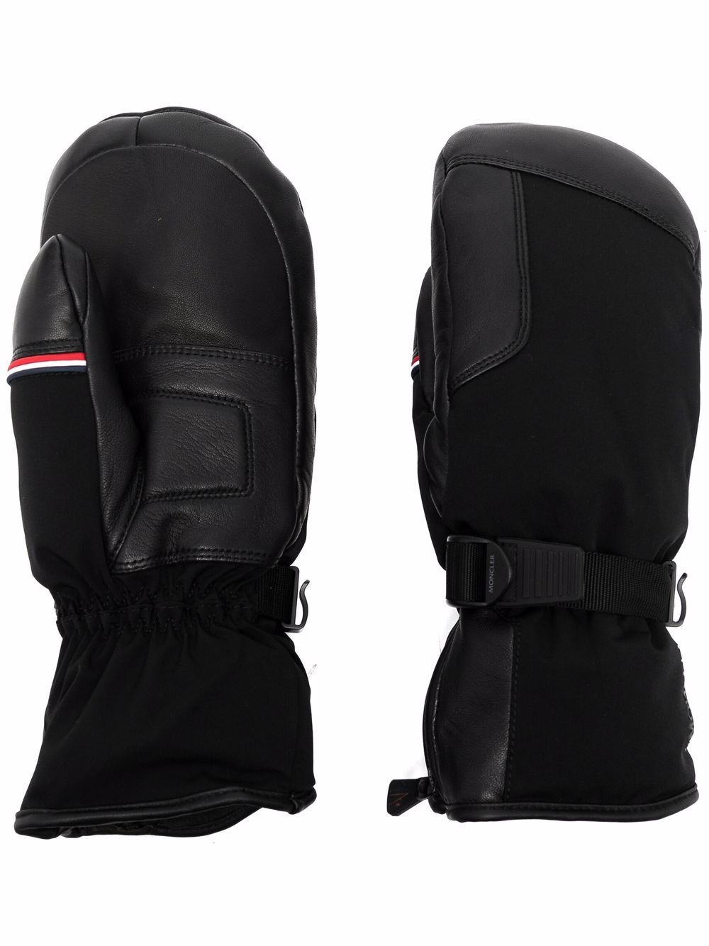 Moncler Grenoble 皮质拼接运动连指手套 - 黑色