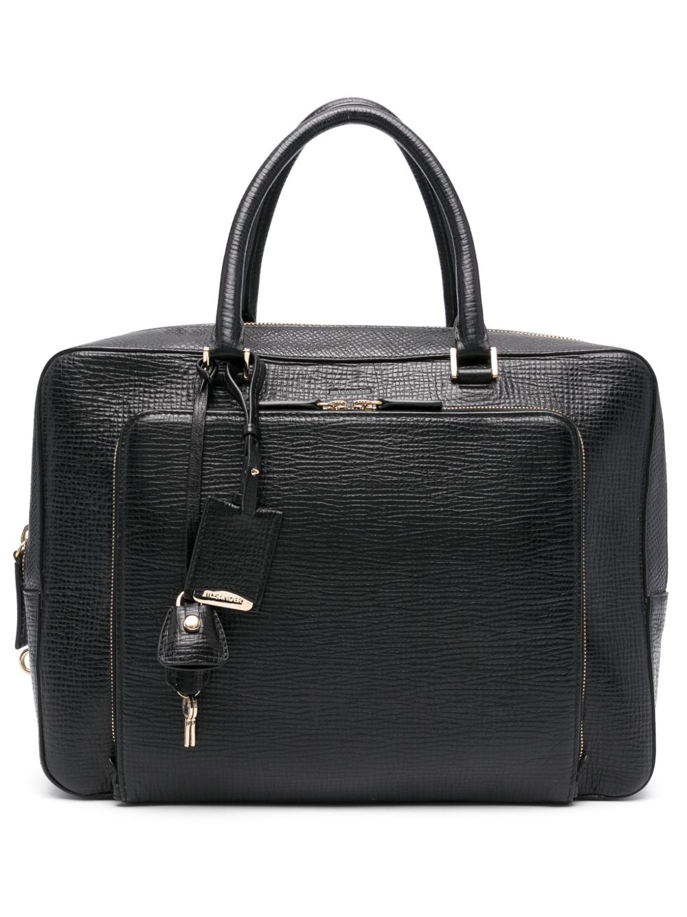 Jil Sander Pre-Owned logo凹面压花皮质单肩包（2000年代典藏款） - 黑色