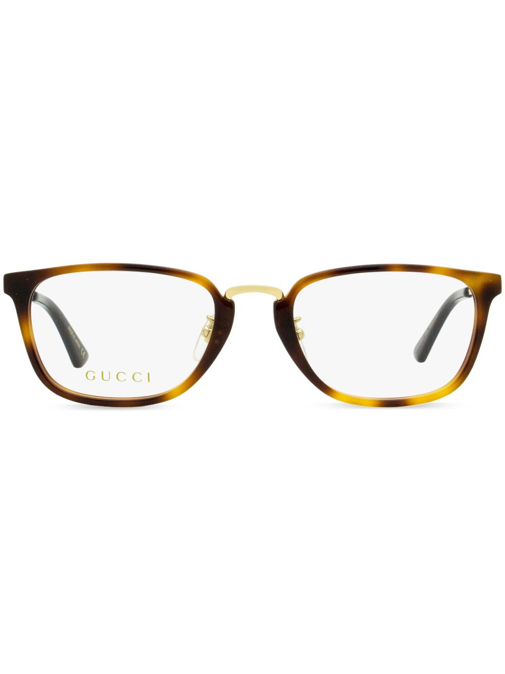 Gucci Eyewear logo印花长方形镜框眼镜 - 褐色