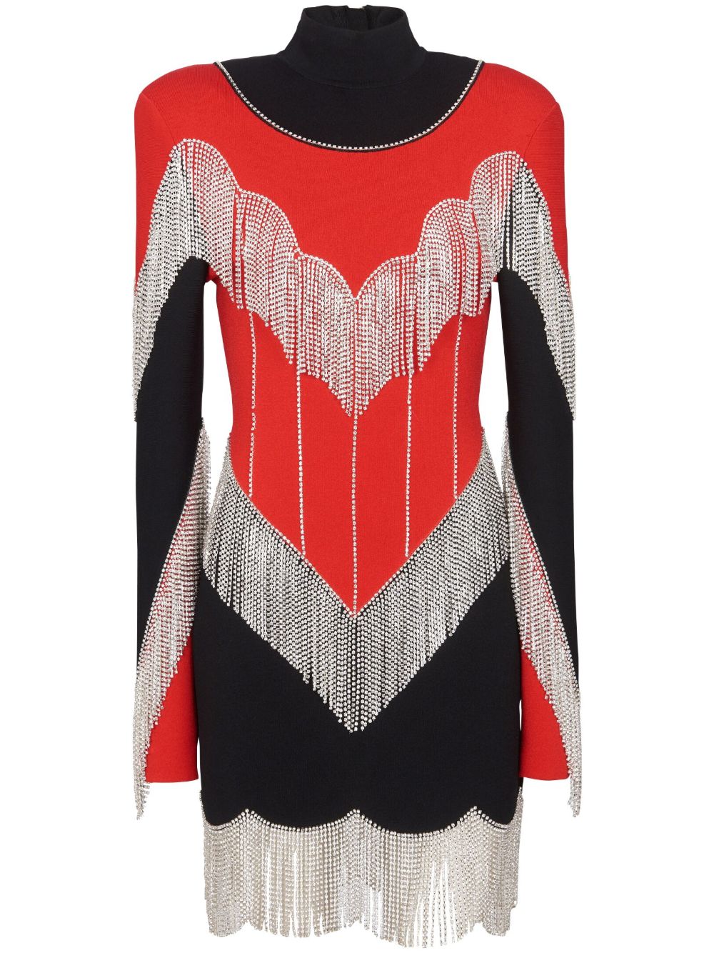 Balmain 流苏细节高领连衣裙 - 黑色